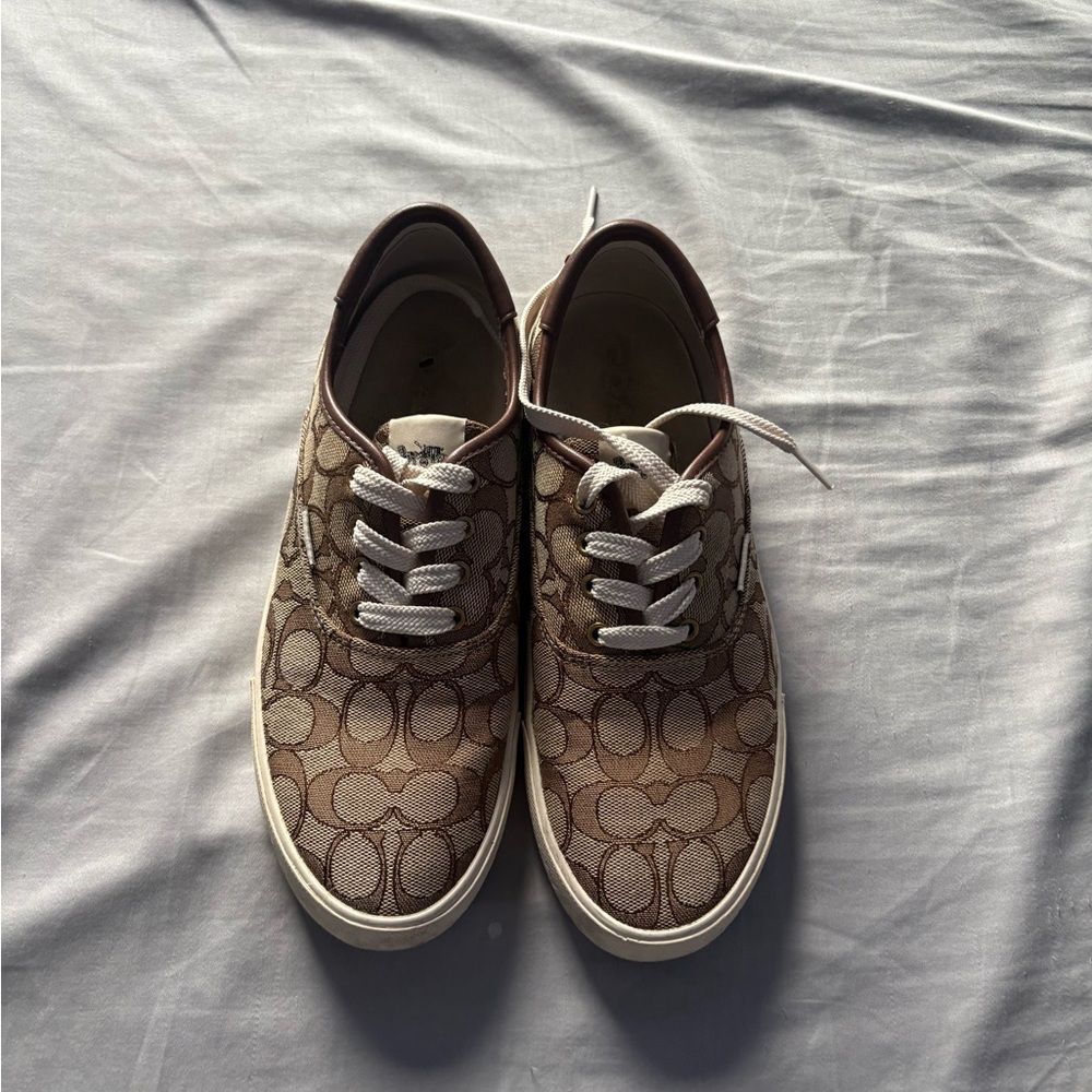 Coach Brown Signature Canvas Lace-Up Sneakers